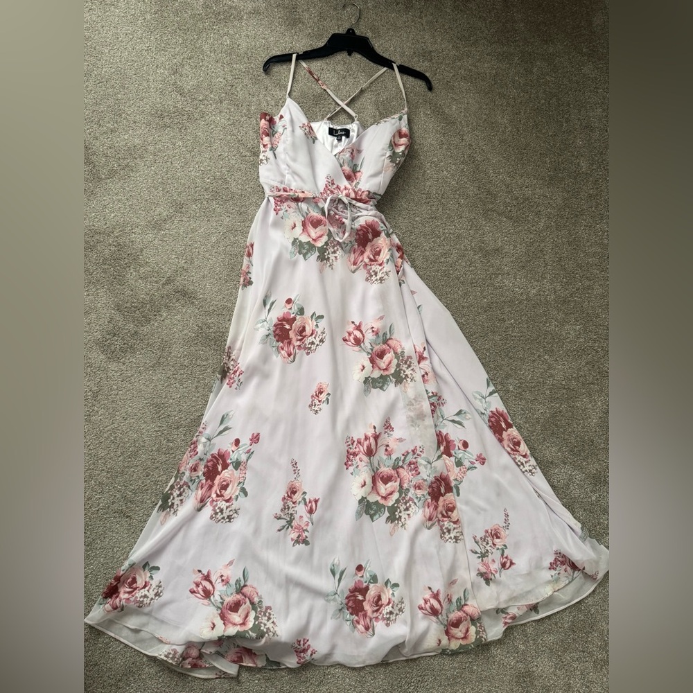 Lulu's Pink and Cream Floral Maxi Dress